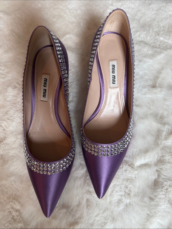 Miu Miu Shoes - Miu Miu Purple Satin Crystal-Embellished Pointed Pumps